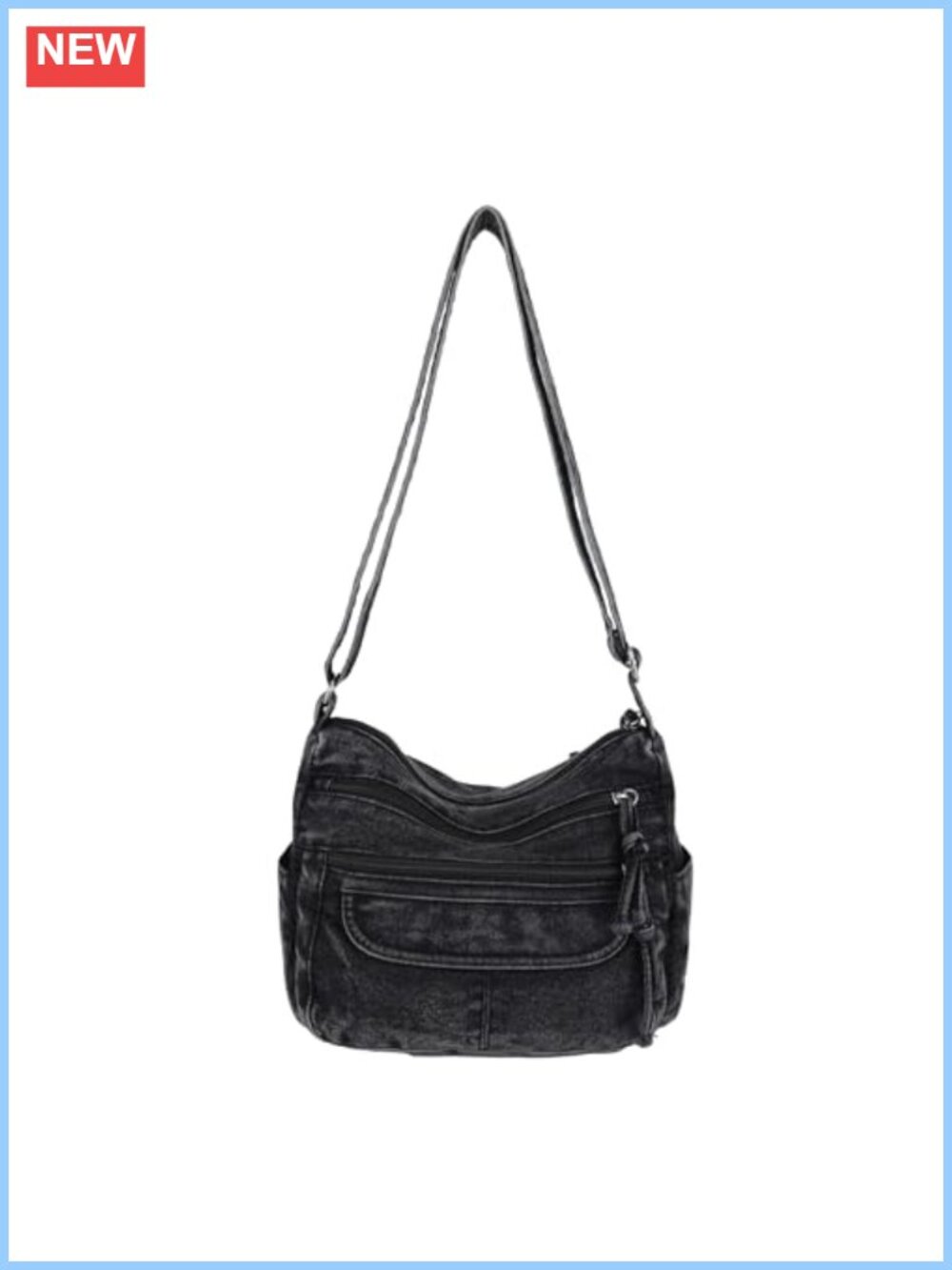 Vintage Faded Wash Distressed Denim Crossbody Bag Women Y2K Shoulder Purse